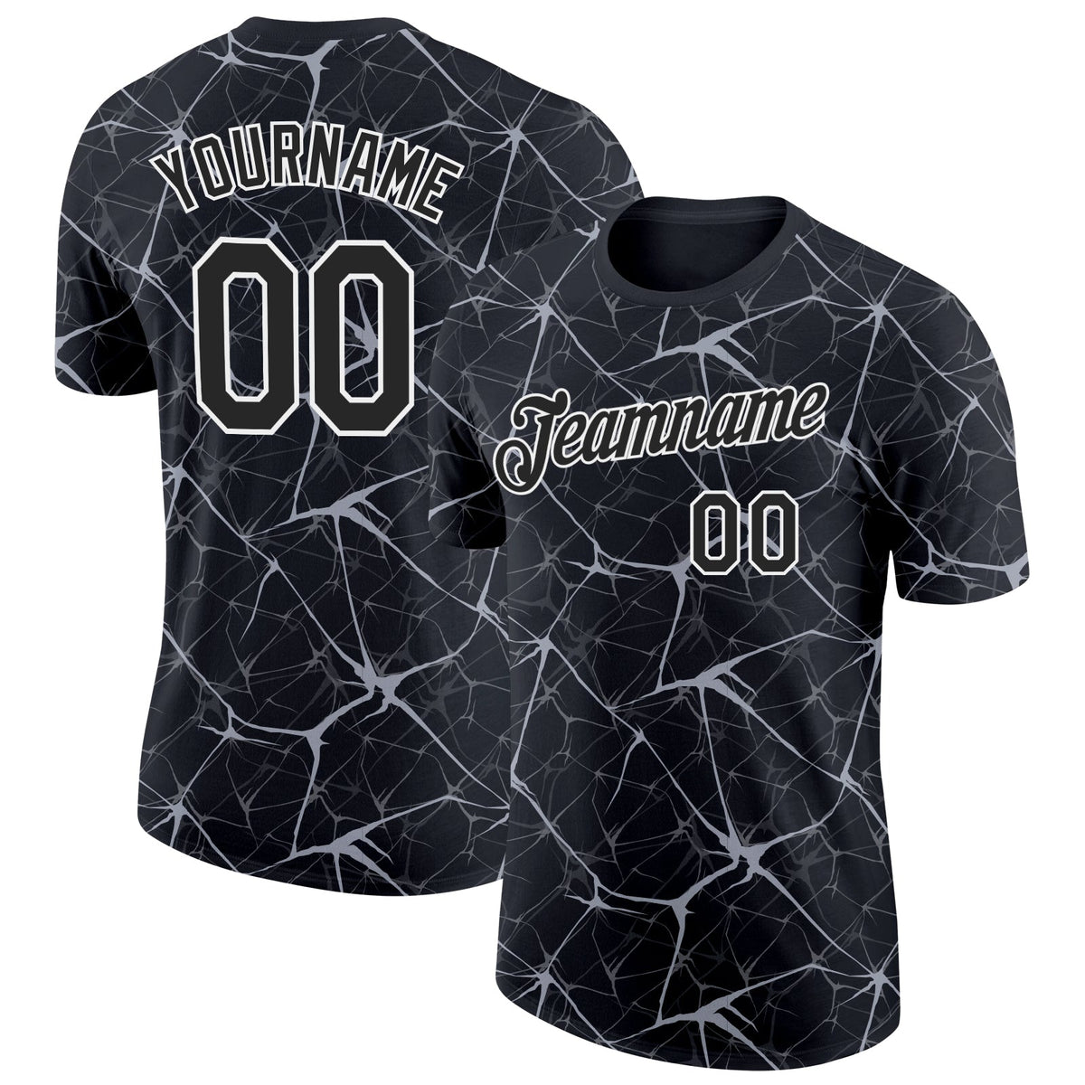 Custom Black Gray-White Abstract Network Crackle Performance T-Shirt