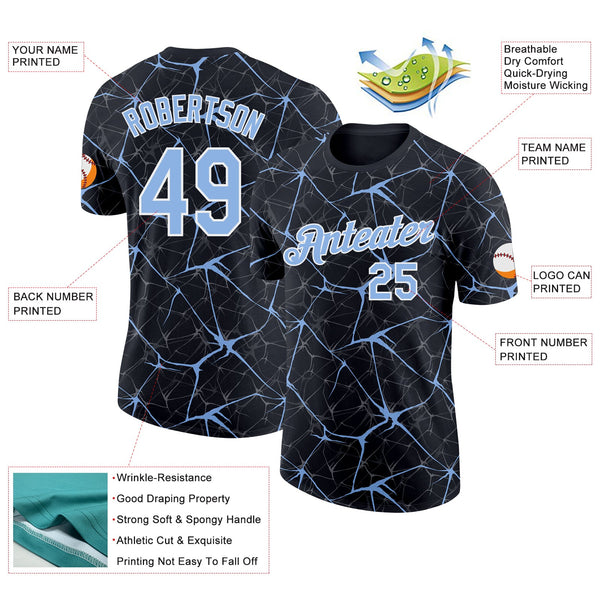 Custom Black Light Blue Gray-White Abstract Network Crackle Performance T-Shirt alternate