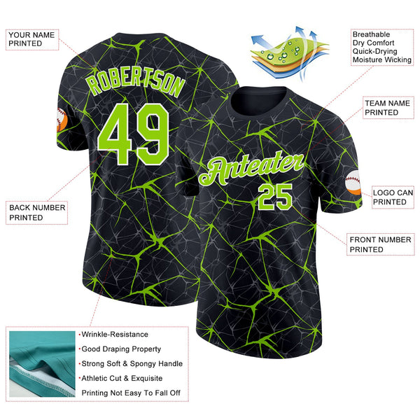 Custom Black Neon Green Gray-White Abstract Network Crackle Performance T-Shirt alternate