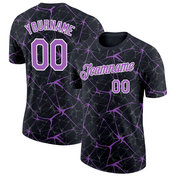Custom Black Medium Purple Gray-White Abstract Network Crackle Performance T-Shirt