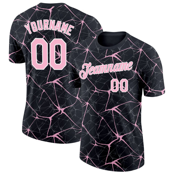 Custom Black Light Pink Gray-White Abstract Network Crackle Performance T-Shirt