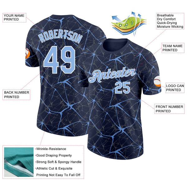 Custom Navy Powder Blue Gray-White Abstract Network Crackle Performance T-Shirt alternate
