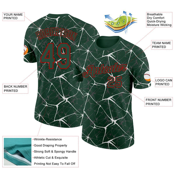 Custom Green White Gray-Red Abstract Network Crackle Performance T-Shirt alternate