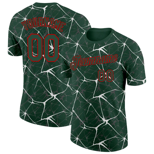 Custom Green White Gray-Red Abstract Network Crackle Performance T-Shirt