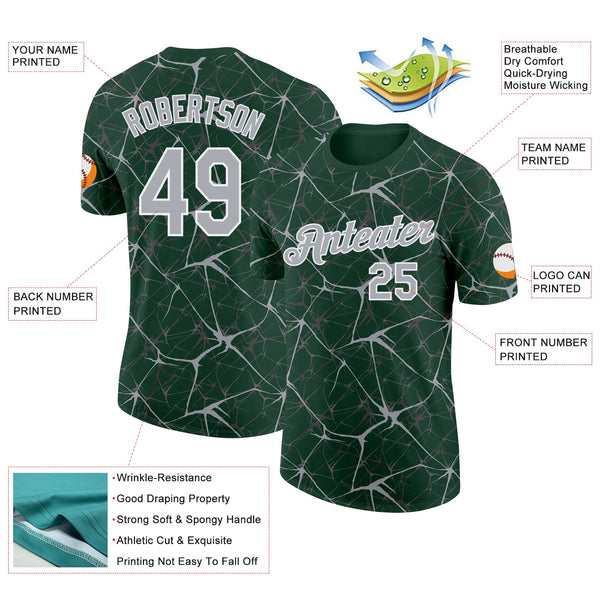 Custom Green Gray-White Abstract Network Crackle Performance T-Shirt alternate