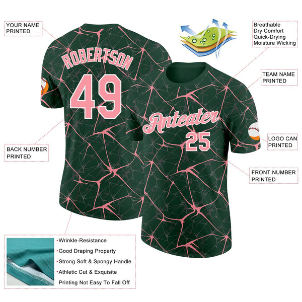Custom Green Medium Pink Gray-White Abstract Network Crackle Performance T-Shirt alternate