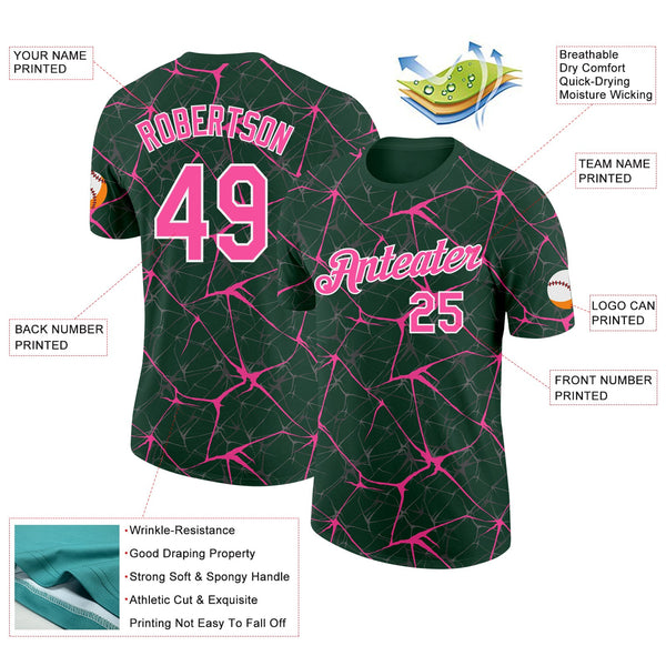 Custom Green Pink Gray-White Abstract Network Crackle Performance T-Shirt alternate