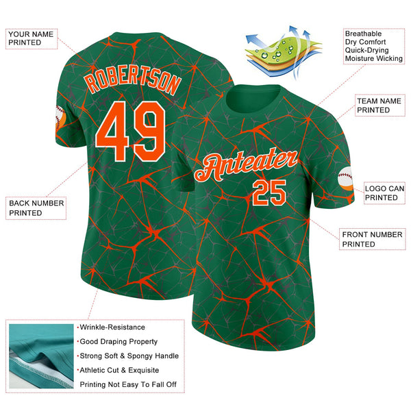 Custom Kelly Green Orange Gray-White Abstract Network Crackle Performance T-Shirt alternate