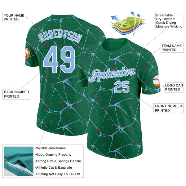 Custom Kelly Green Light Blue Gray-White Abstract Network Crackle Performance T-Shirt alternate