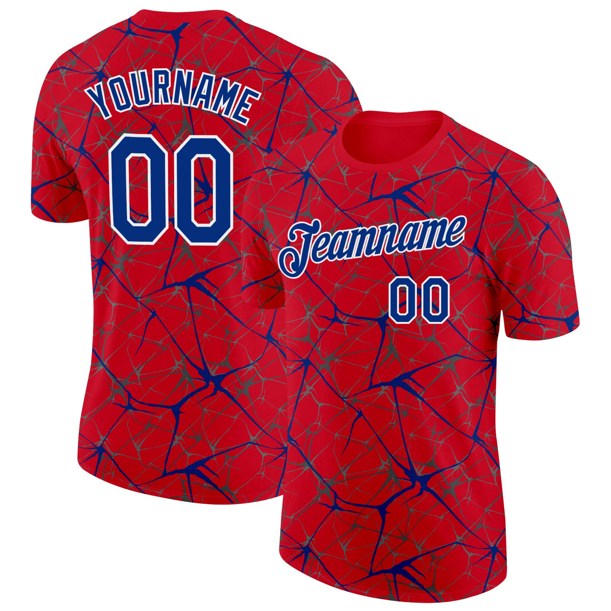 Custom Red Royal Gray-White Abstract Network Crackle Performance T-Shirt
