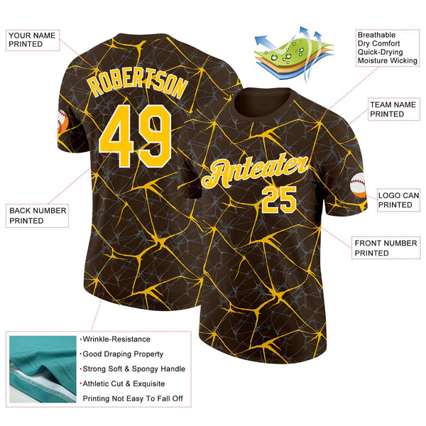 Custom Brown Yellow Gray-White Abstract Network Crackle Performance T-Shirt alternate
