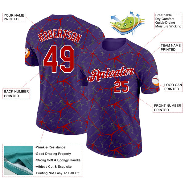 Custom Purple Red Gray-White Abstract Network Crackle Performance T-Shirt alternate