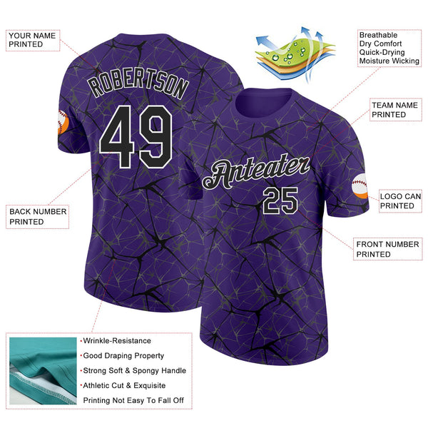 Custom Purple Black Gray-White Abstract Network Crackle Performance T-Shirt alternate