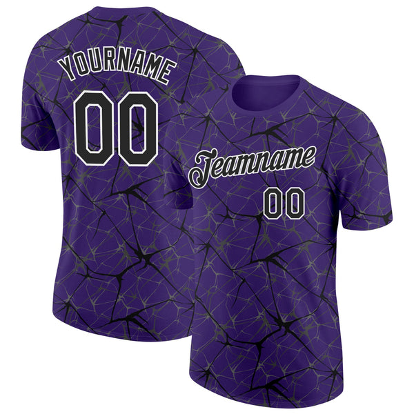 Custom Purple Black Gray-White Abstract Network Crackle Performance T-Shirt