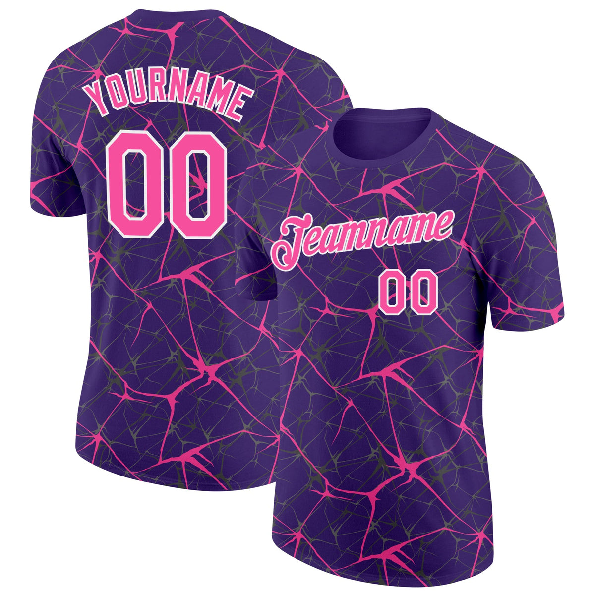Custom Purple Pink Gray-White Abstract Network Crackle Performance T-Shirt