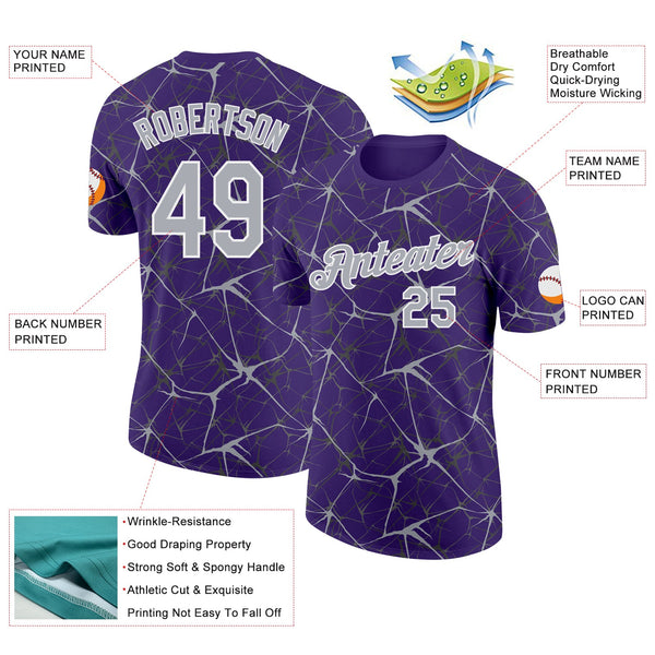 Custom Purple Gray-White Abstract Network Crackle Performance T-Shirt alternate