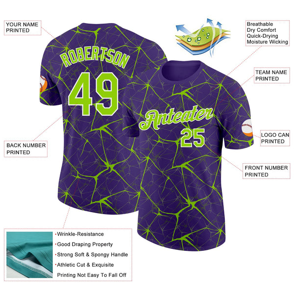 Custom Purple Neon Green Gray-White Abstract Network Crackle Performance T-Shirt alternate