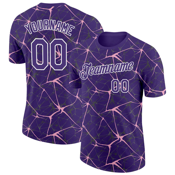 Custom Purple Light Pink Gray-White Abstract Network Crackle Performance T-Shirt