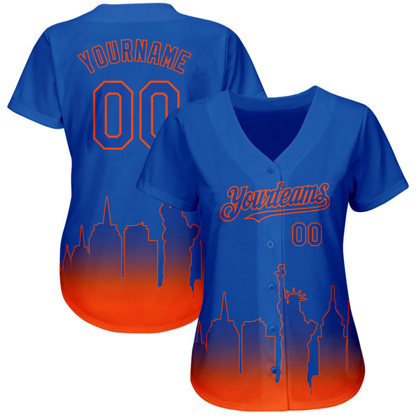 Custom Royal Orange 3D New York City Edition Fade Fashion Authentic Baseball Jersey alternate