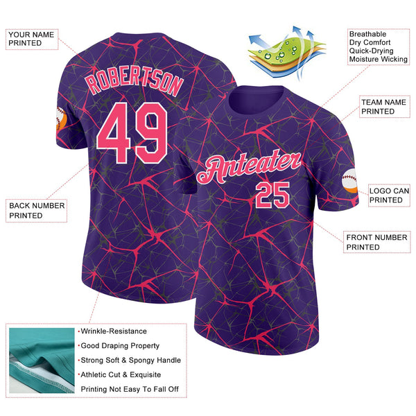 Custom Purple Neon Pink Gray-White Abstract Network Crackle Performance T-Shirt alternate