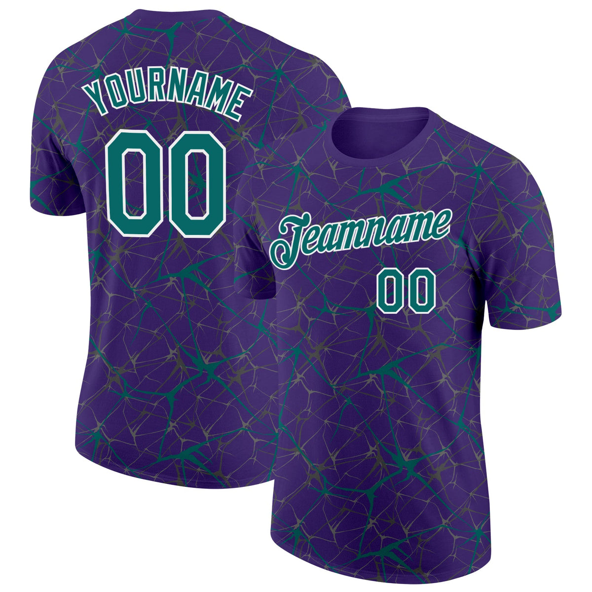 Custom Purple Teal Gray-White Abstract Network Crackle Performance T-Shirt