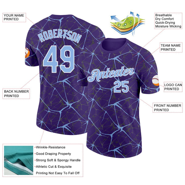 Custom Purple Light Blue Gray-White Abstract Network Crackle Performance T-Shirt alternate
