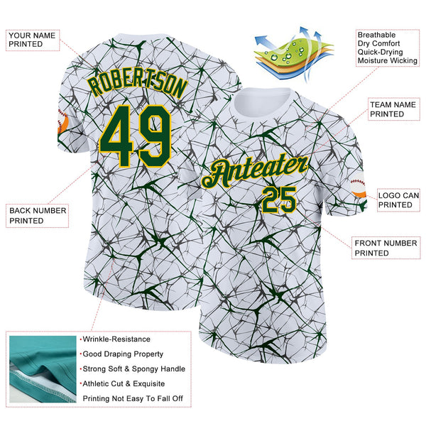 Custom White Green Gray-Yellow Abstract Network Crackle Performance T-Shirt alternate