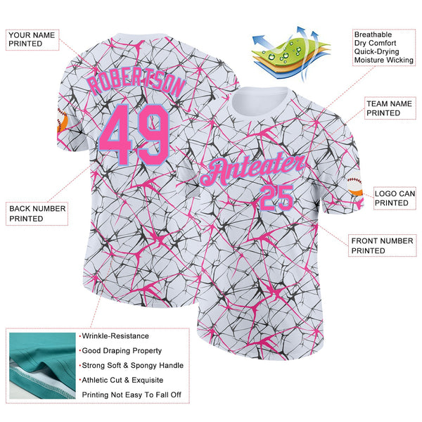 Custom White Pink Gray-Light Blue Abstract Network Crackle Performance T-Shirt alternate
