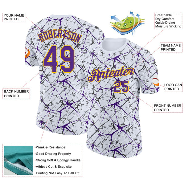 Custom White Purple Gray-Yellow Abstract Network Crackle Performance T-Shirt alternate
