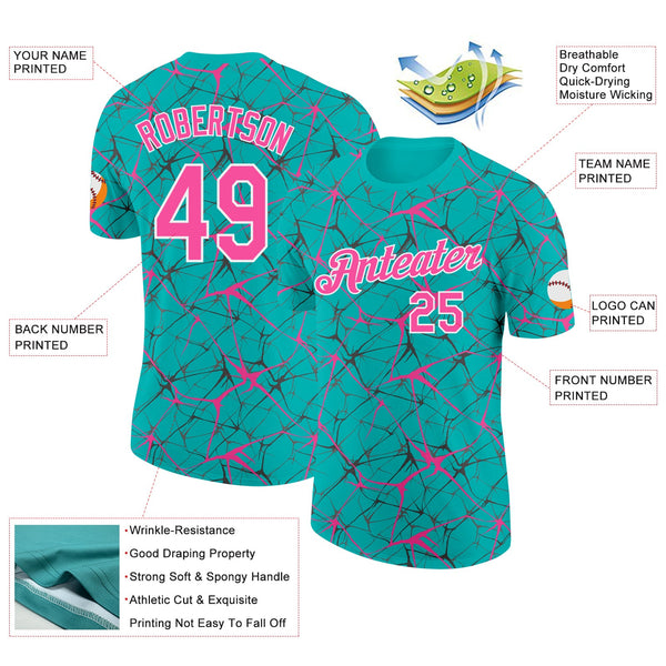 Custom Aqua Pink Gray-White Abstract Network Crackle Performance T-Shirt alternate