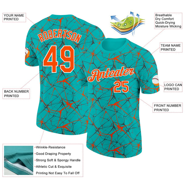 Custom Aqua Orange Gray-White Abstract Network Crackle Performance T-Shirt alternate
