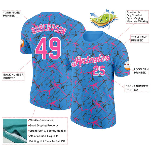 Custom Powder Blue Pink Gray-White Abstract Network Crackle Performance T-Shirt alternate