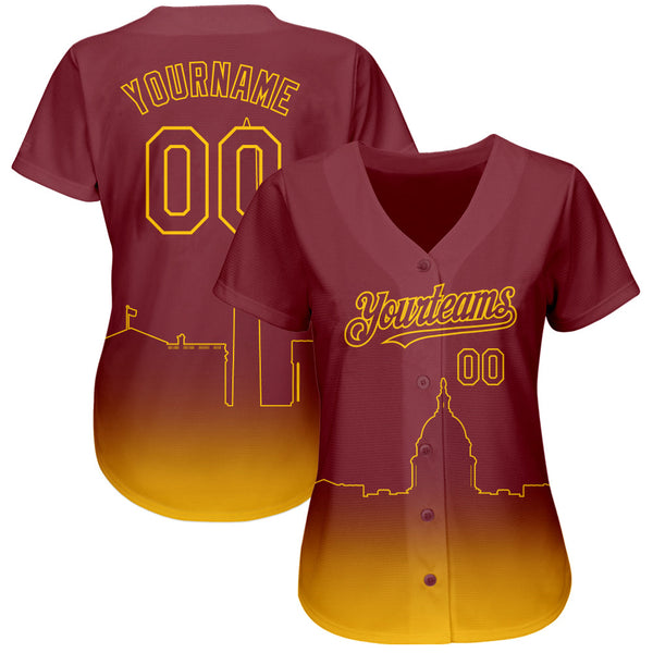 Custom Burgundy Yellow 3D Washington City Edition Fade Fashion Authentic Baseball Jersey alternate