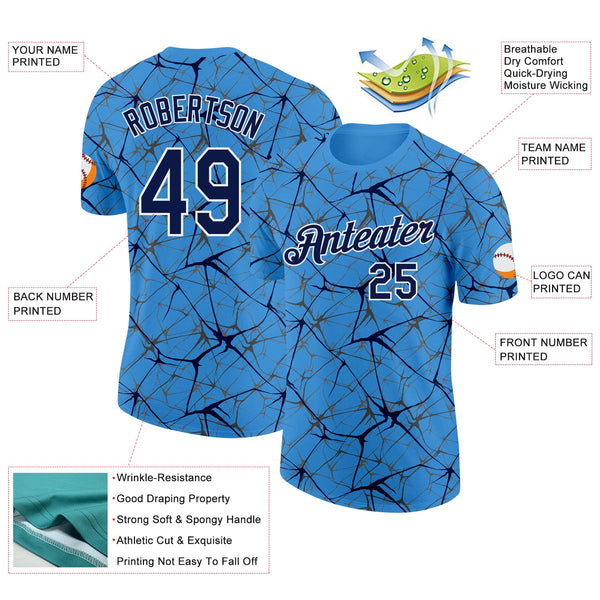 Custom Powder Blue Navy Gray-White Abstract Network Crackle Performance T-Shirt alternate