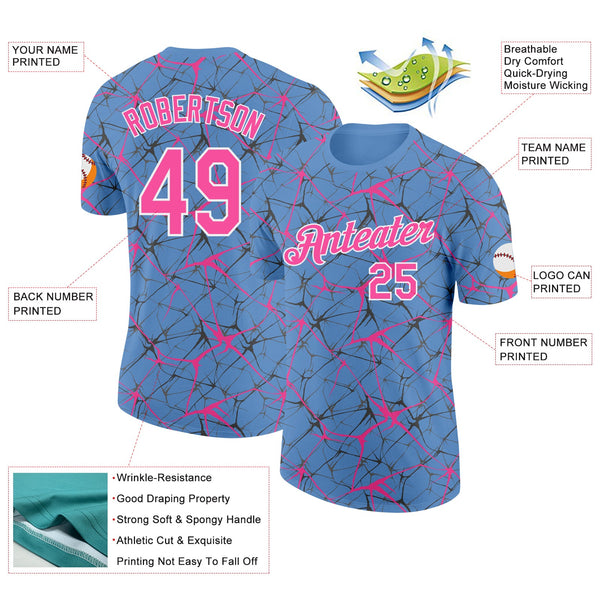 Custom Light Blue Pink Gray-White Abstract Network Crackle Performance T-Shirt alternate