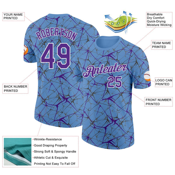 Custom Light Blue Purple Gray-White Abstract Network Crackle Performance T-Shirt alternate