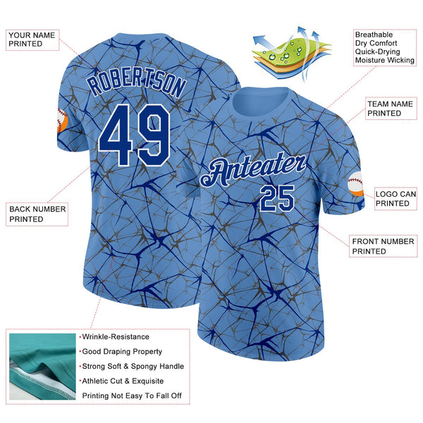 Custom Light Blue Royal Gray-White Abstract Network Crackle Performance T-Shirt alternate