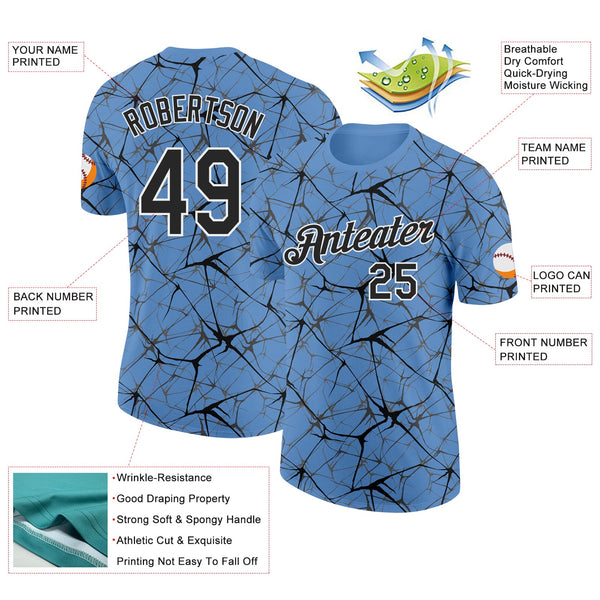 Custom Light Blue Black Gray-White Abstract Network Crackle Performance T-Shirt alternate