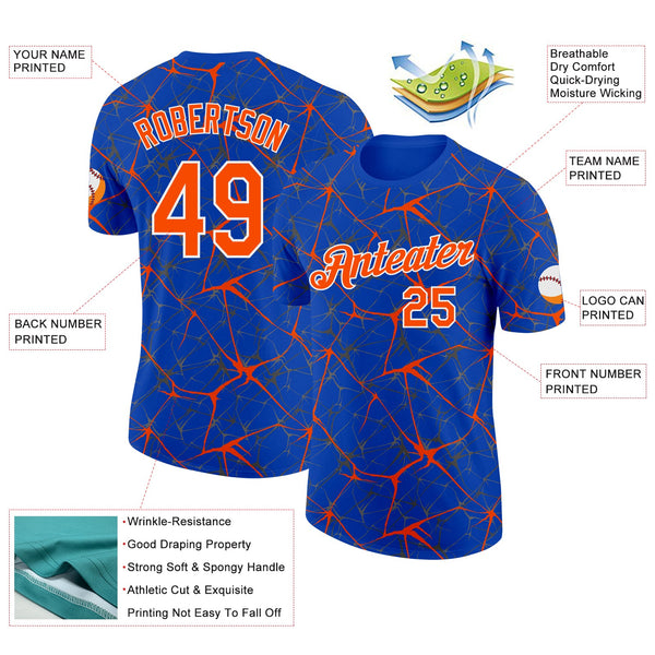 Custom Thunder Blue Orange Gray-White Abstract Network Crackle Performance T-Shirt alternate