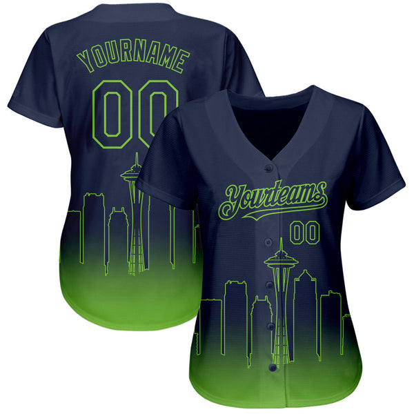 Custom Navy Neon Green 3D Seattle City Edition Fade Fashion Authentic Baseball Jersey alternate