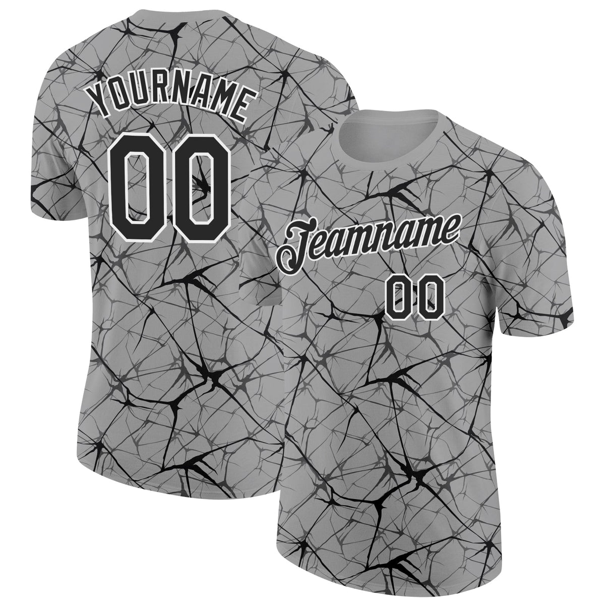 Custom Gray Black-White Abstract Network Crackle Performance T-Shirt