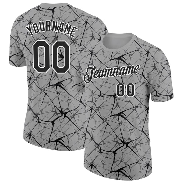 Custom Gray Black-White Abstract Network Crackle Performance T-Shirt