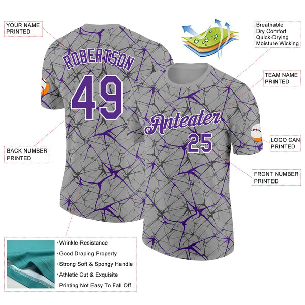 Custom Gray Purple-White Abstract Network Crackle Performance T-Shirt alternate