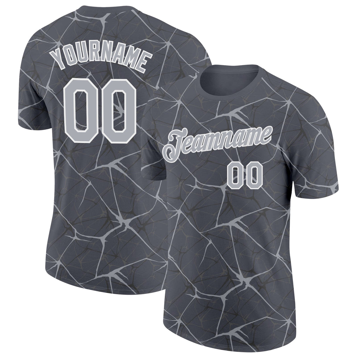 Custom Steel Gray Gray-White Abstract Network Crackle Performance T-Shirt
