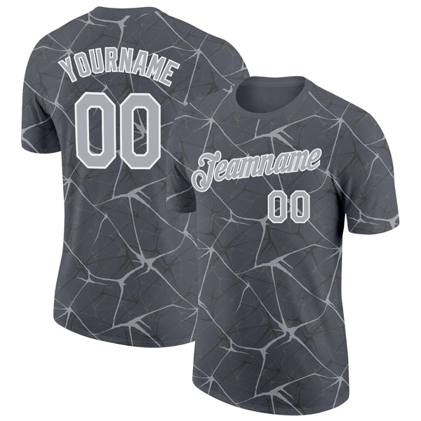 Custom Steel Gray Gray-White Abstract Network Crackle Performance T-Shirt