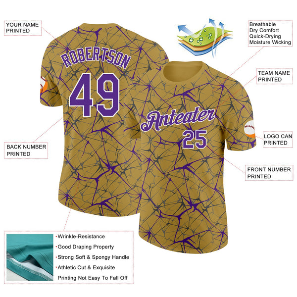 Custom Old Gold Purple Gray-White Abstract Network Crackle Performance T-Shirt alternate