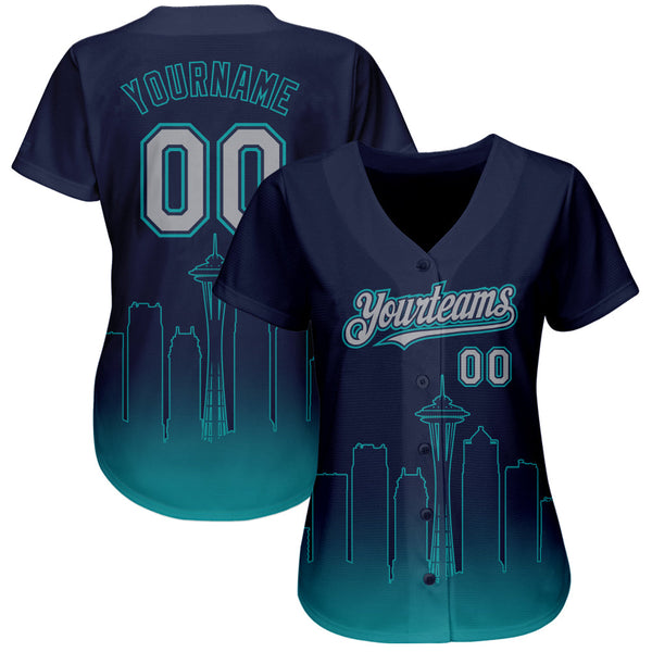 Custom Navy Gray-Teal 3D Seattle City Edition Fade Fashion Authentic Baseball Jersey alternate