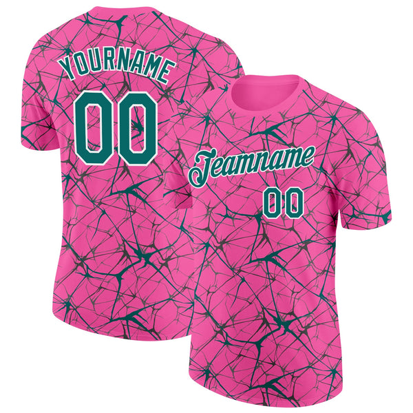 Custom Pink Teal Gray-White Abstract Network Crackle Performance T-Shirt