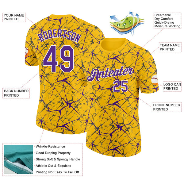 Custom Yellow Purple Gray-White Abstract Network Crackle Performance T-Shirt alternate