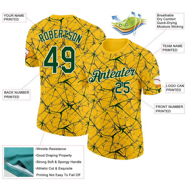 Custom Yellow Green Gray-White Abstract Network Crackle Performance T-Shirt alternate